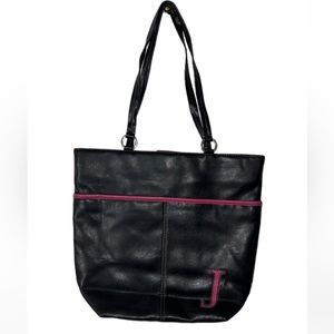 LIZ CLAIBORNE LETTER “J” PERFECT HAND / SHOULDER BAG / PURSE VINTAGE BLACK PINK
